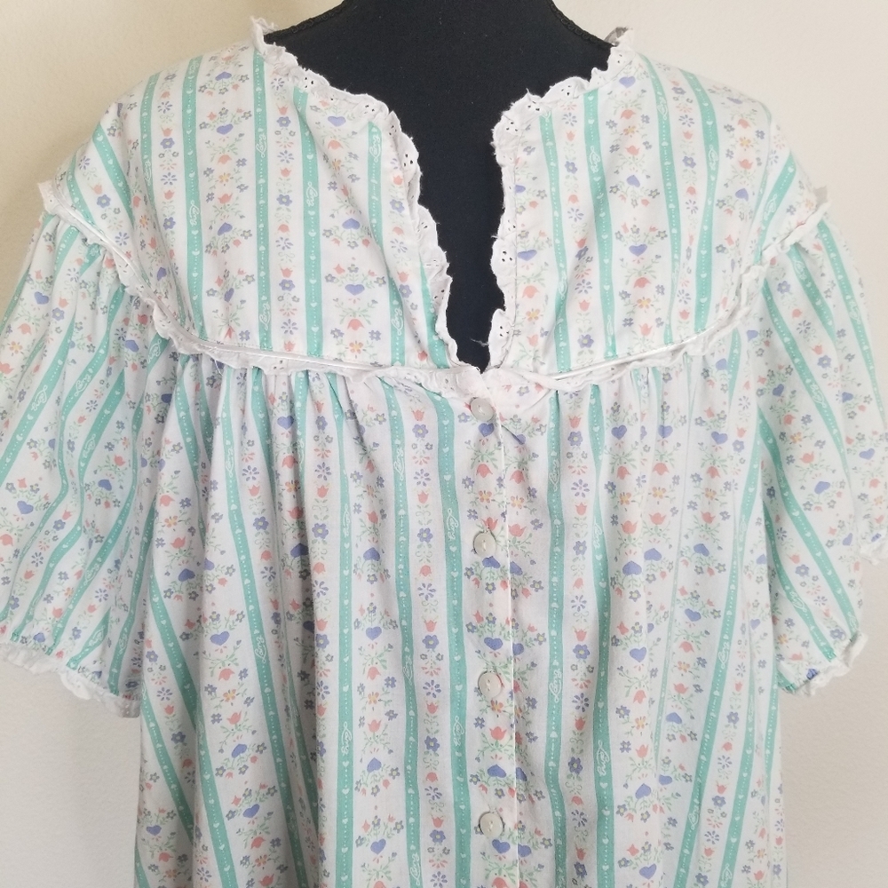 Vintage Lanz Of Salzburg Long Nighthown Cotton Short Sleeve Eyelet Buttons 2X - Picture 4 of 8